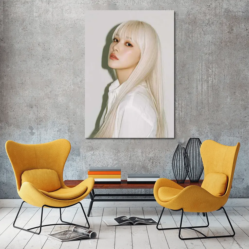 Platinum Blonde Hair Woman White Background Portrait – Wall Art