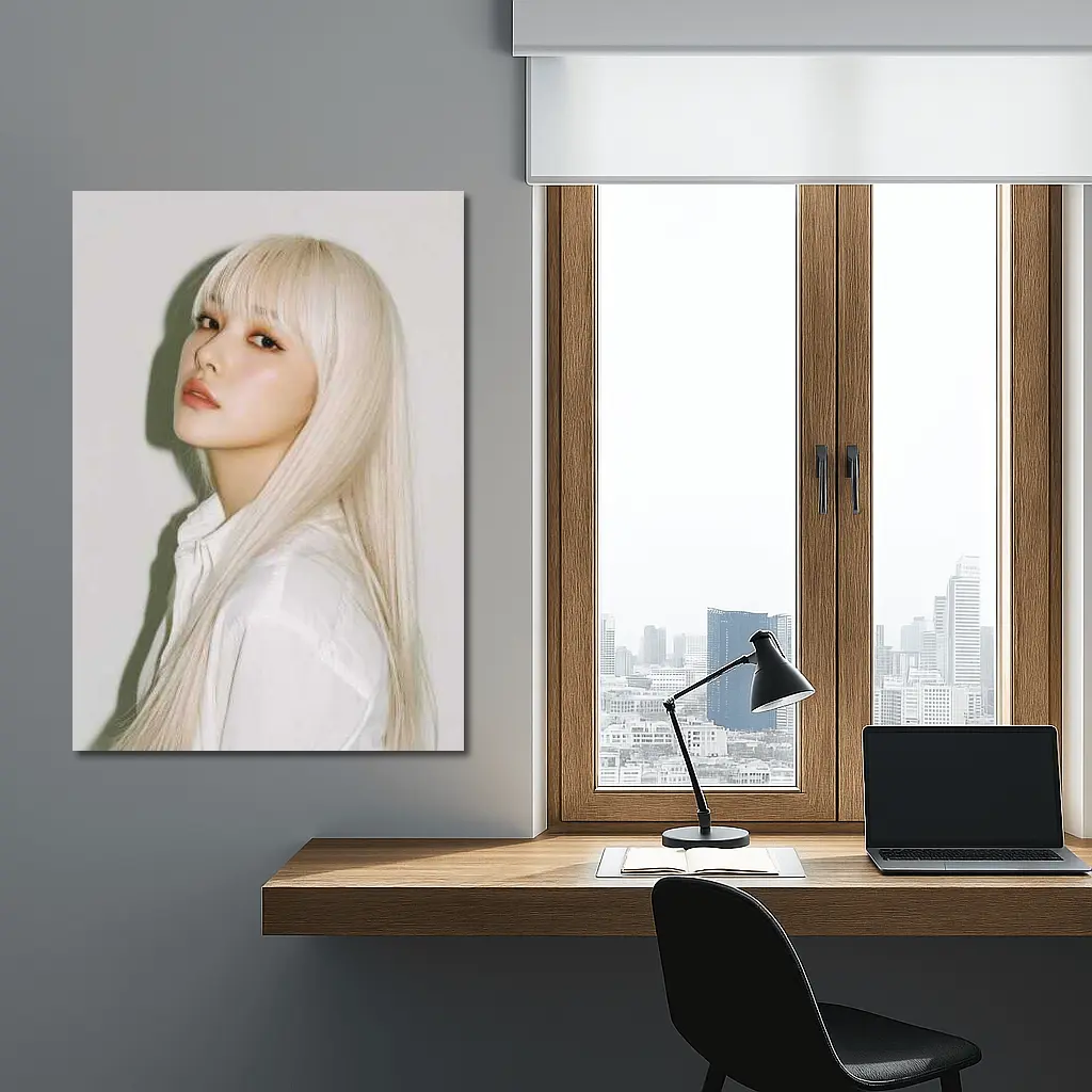 Platinum Blonde Hair Woman White Background Portrait – Wall Art