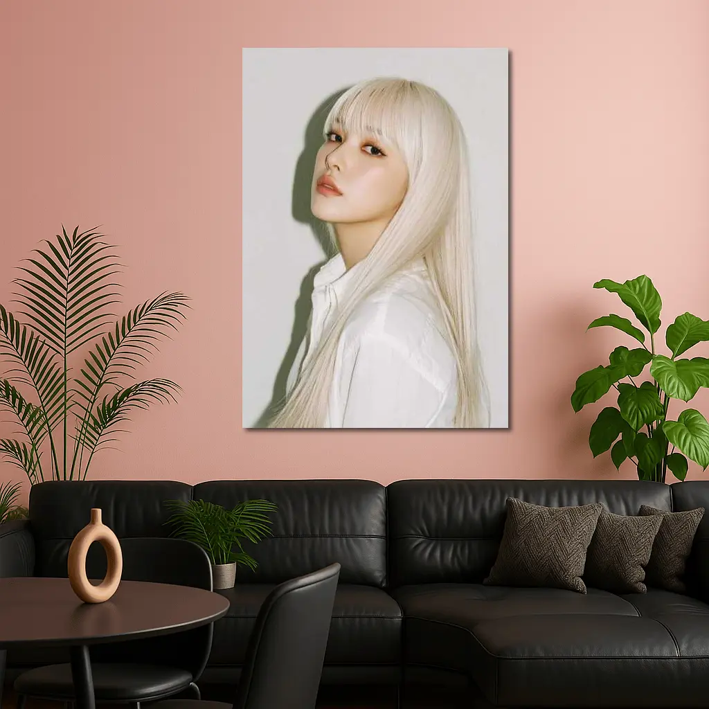 Platinum Blonde Hair Woman White Background Portrait – Wall Art