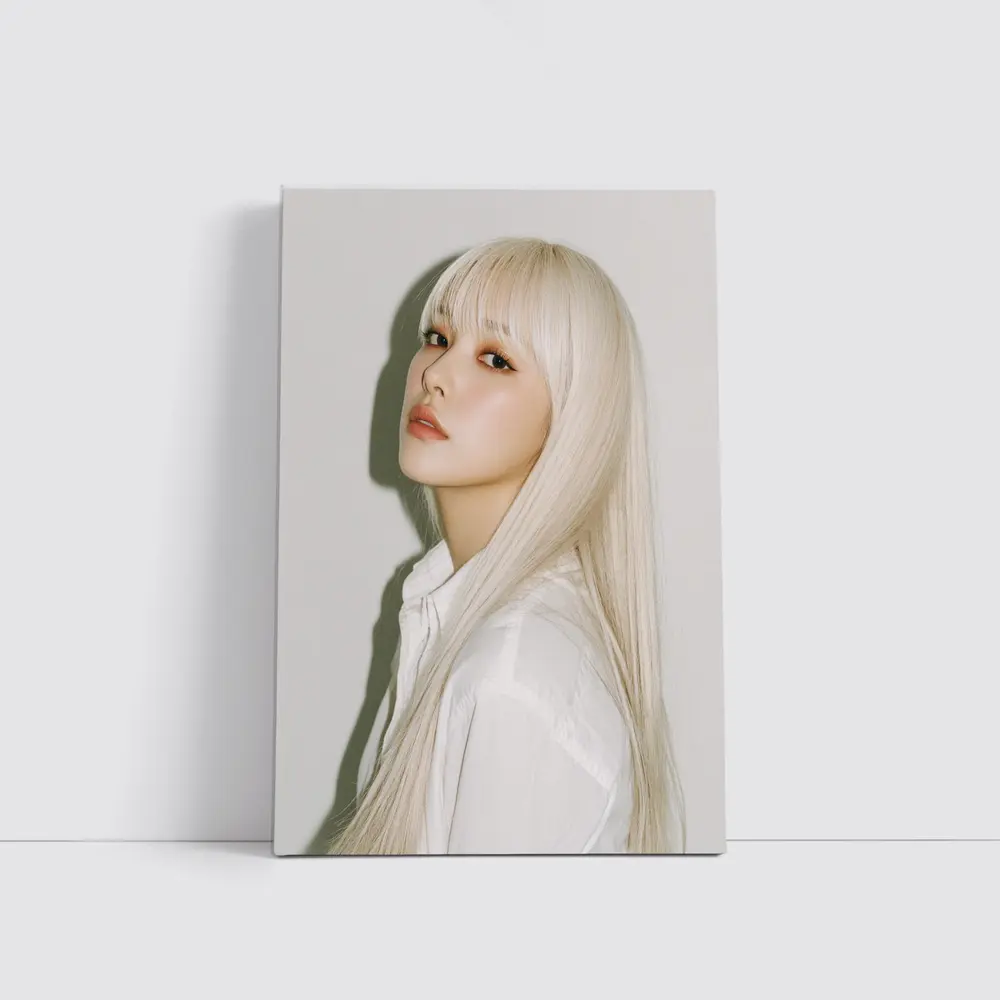 Platinum Blonde Hair Woman White Background Portrait – Wall Art