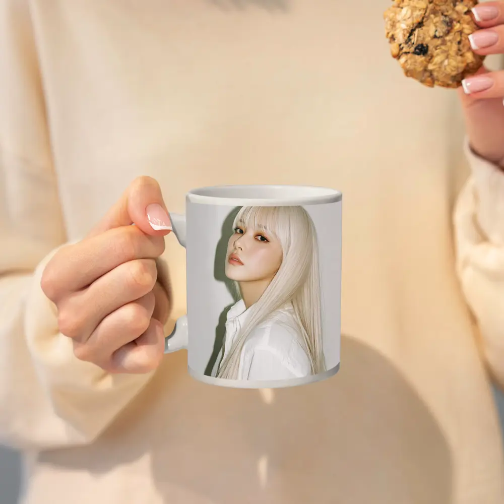 Platinum Blonde Hair Woman White Background Portrait – Mugs
