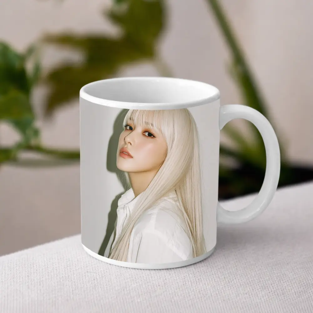 Platinum Blonde Hair Woman White Background Portrait – Mugs