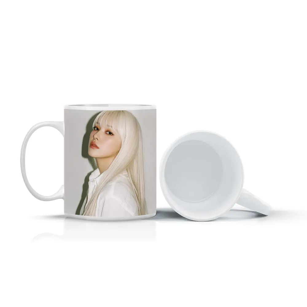 Platinum Blonde Hair Woman White Background Portrait – Mugs