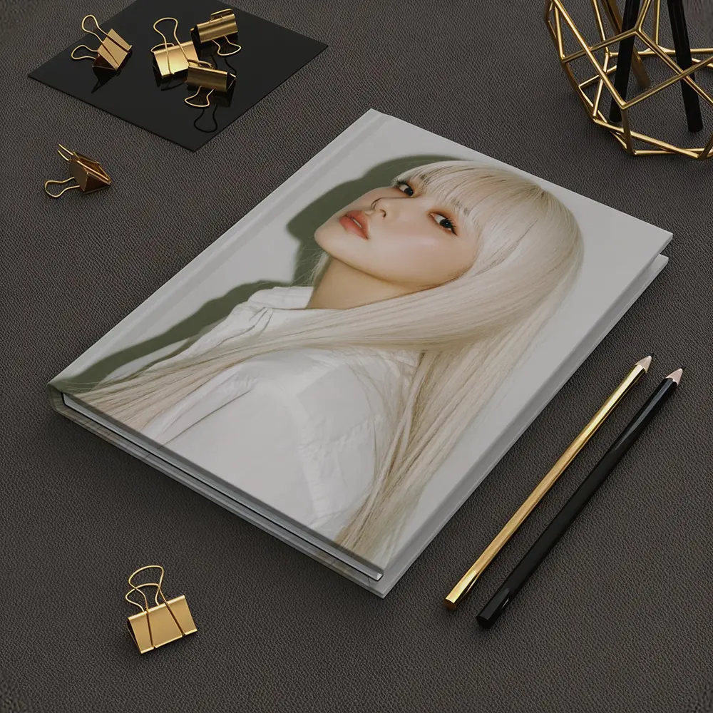 Platinum Blonde Hair Woman White Background Portrait – Notebooks