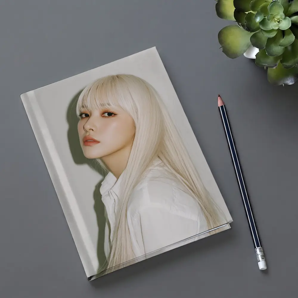 Platinum Blonde Hair Woman White Background Portrait – Notebooks