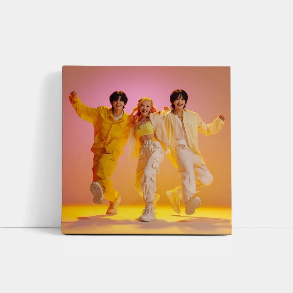K-Pop Group Dancing Yellow Pink Background – Wall Art