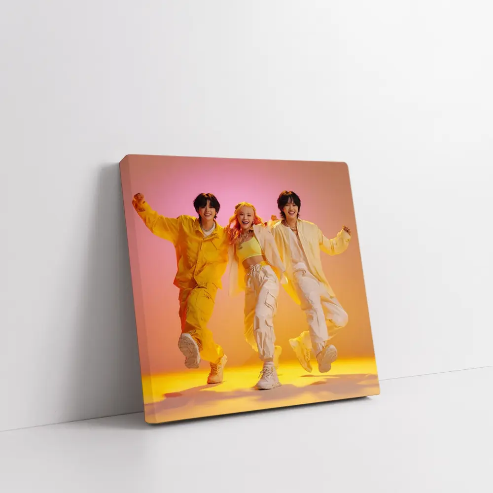 K-Pop Group Dancing Yellow Pink Background – Wall Art