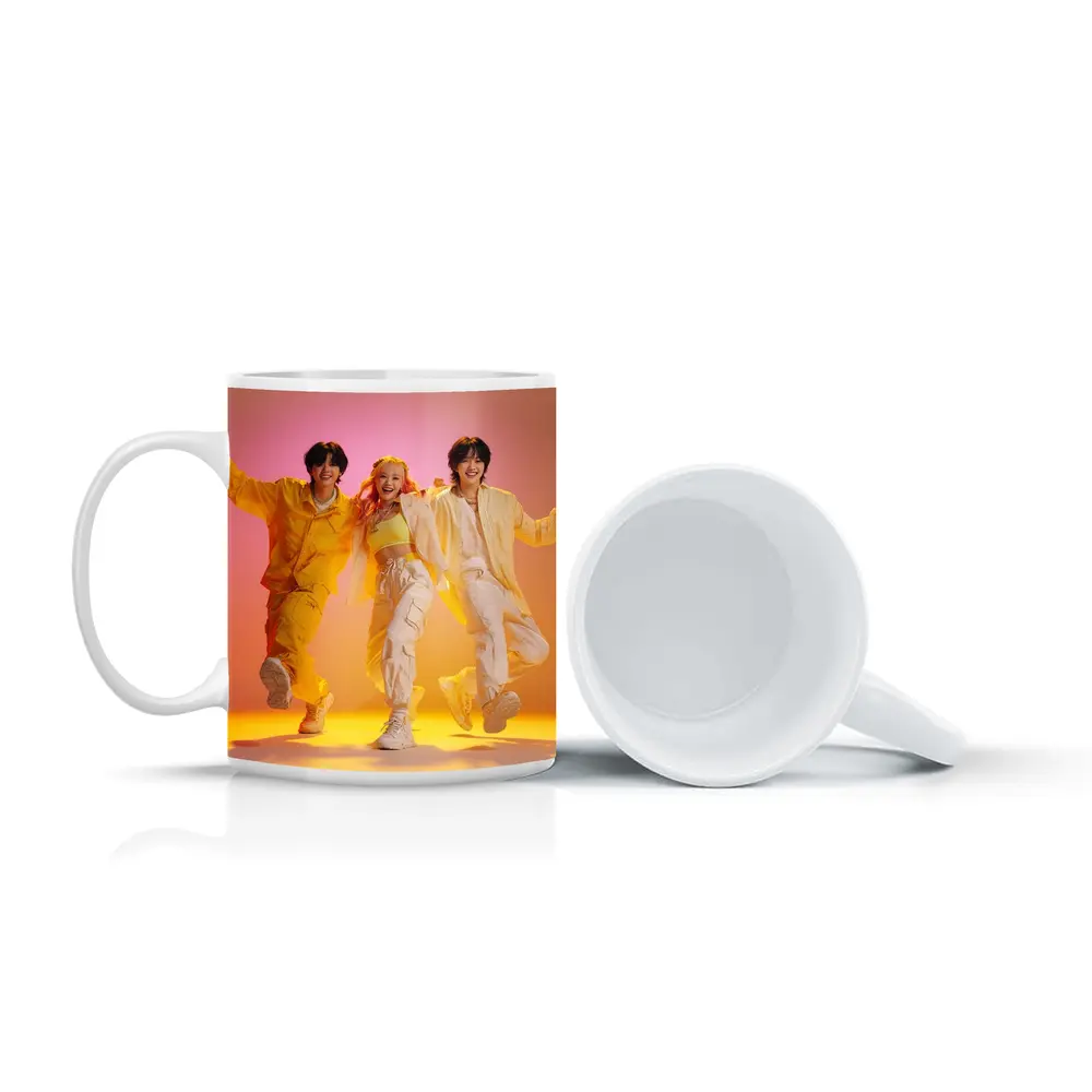 K-Pop Group Dancing Yellow Pink Background – Mugs
