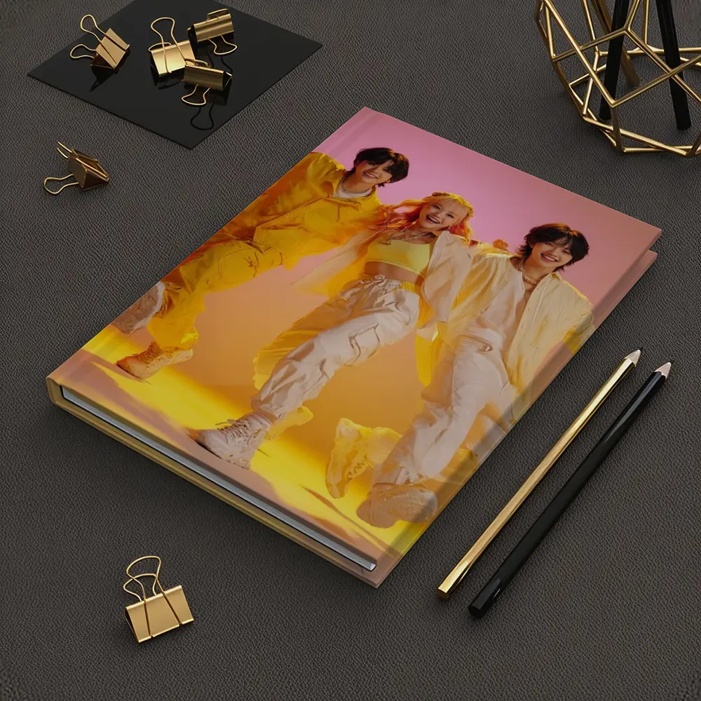 K-Pop Group Dancing Yellow Pink Background – Notebooks