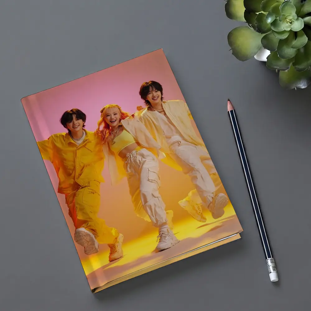 K-Pop Group Dancing Yellow Pink Background – Notebooks