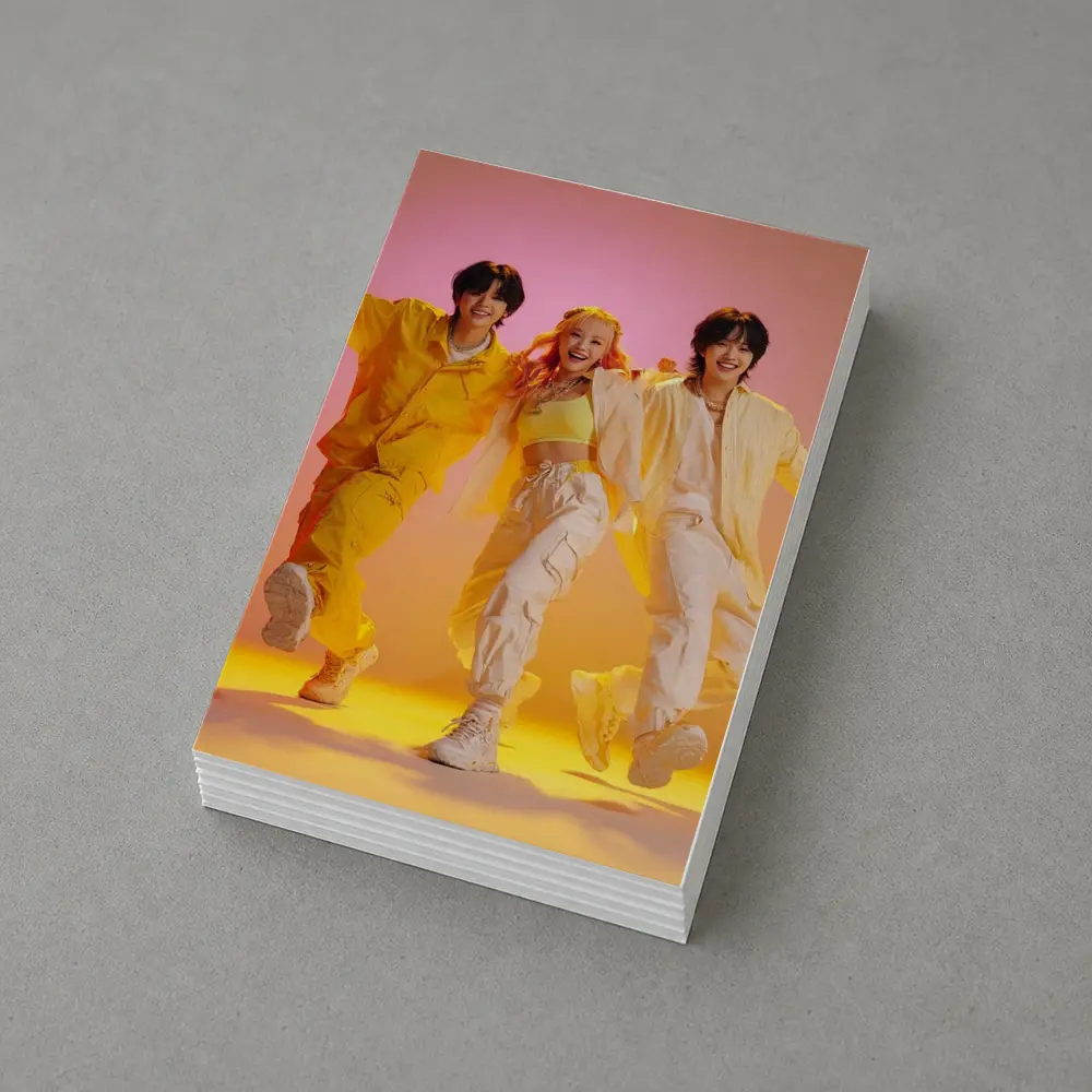 K-Pop Group Dancing Yellow Pink Background – Postcards