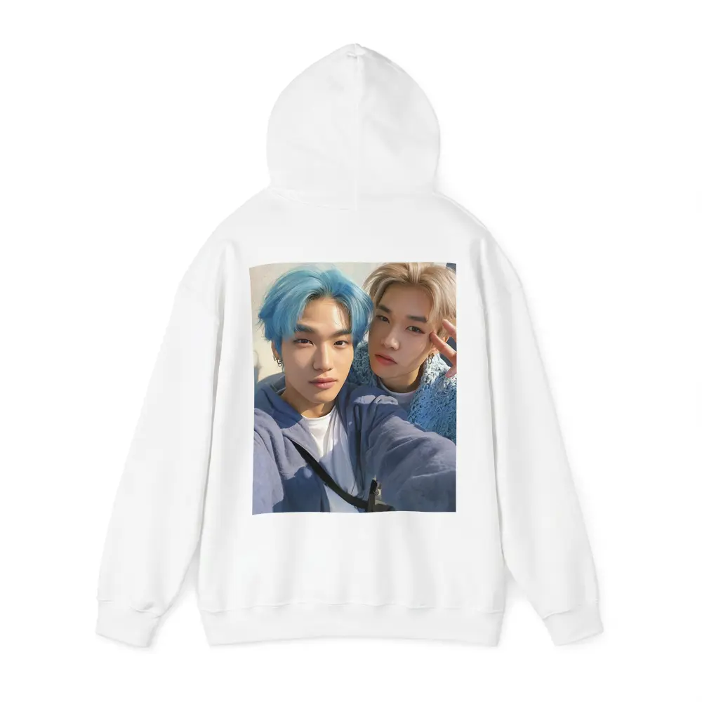 Two K-Pop Idols Blue Hair Pastel Background – Hoodies