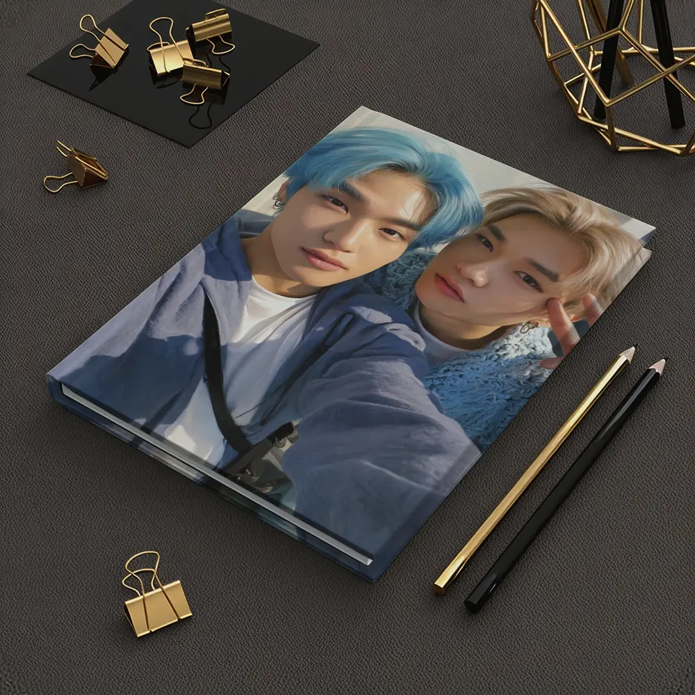 Two K-Pop Idols Blue Hair Pastel Background – Notebooks
