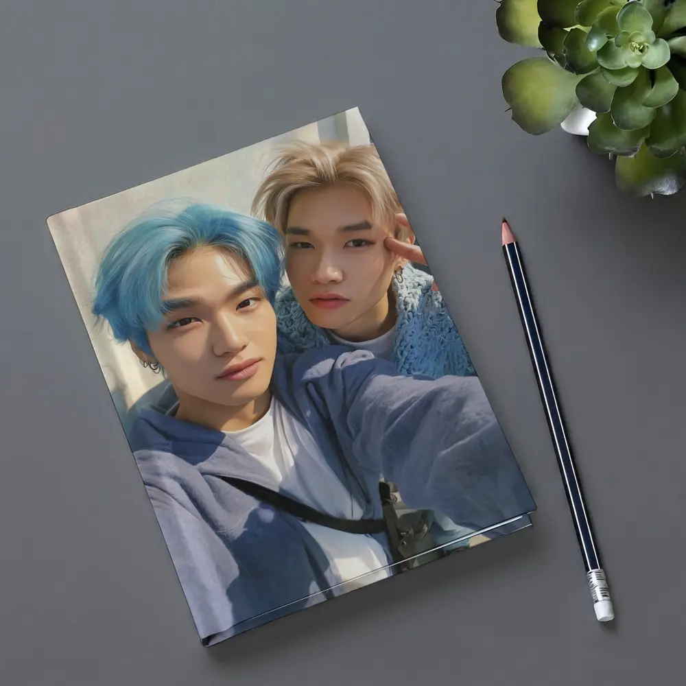 Two K-Pop Idols Blue Hair Pastel Background – Notebooks