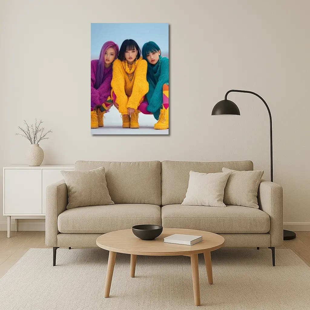 Three K-Pop Girls Colorful Sweaters Winter – Wall Art
