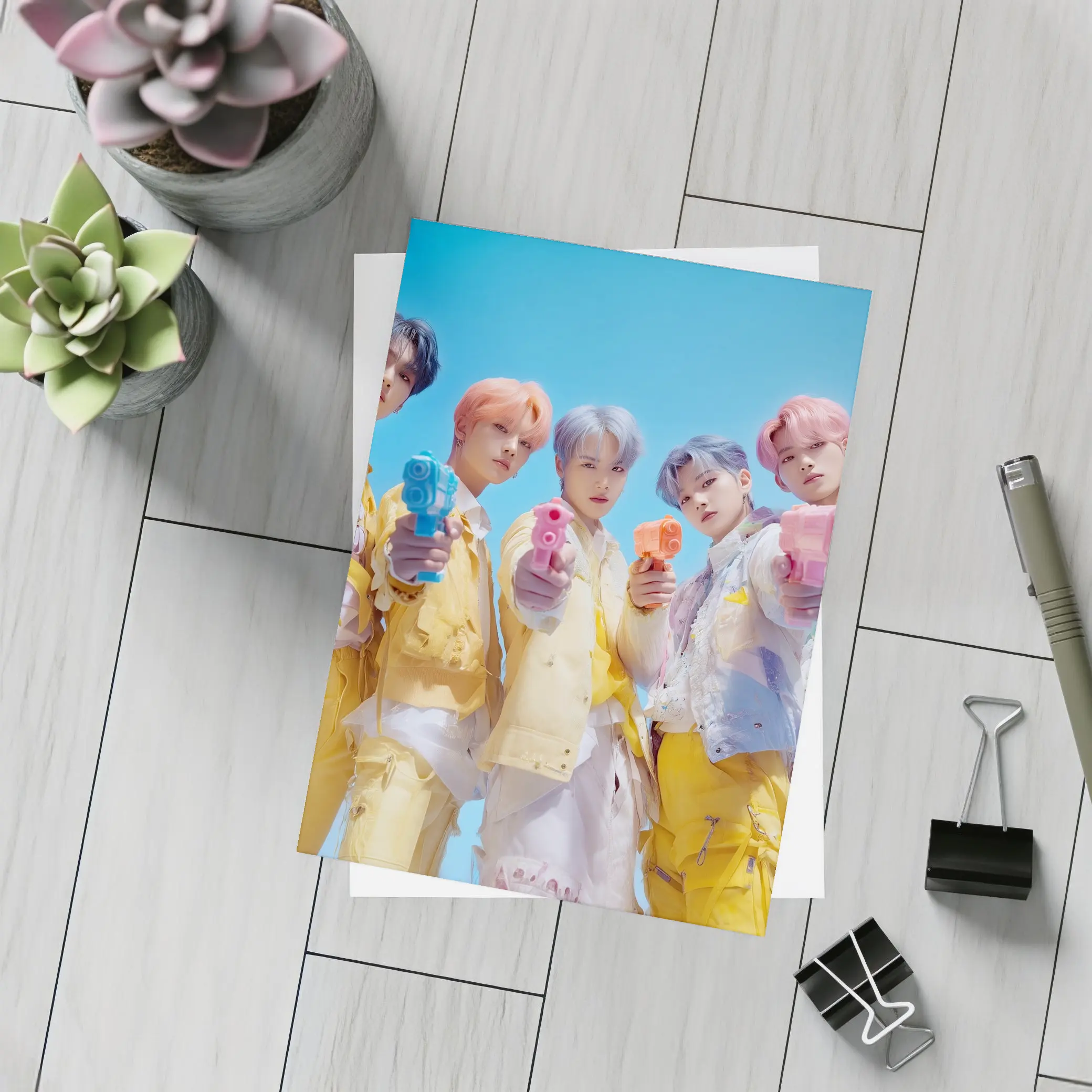 K-Pop Group Yellow Outfits Blue Sky – Postcards