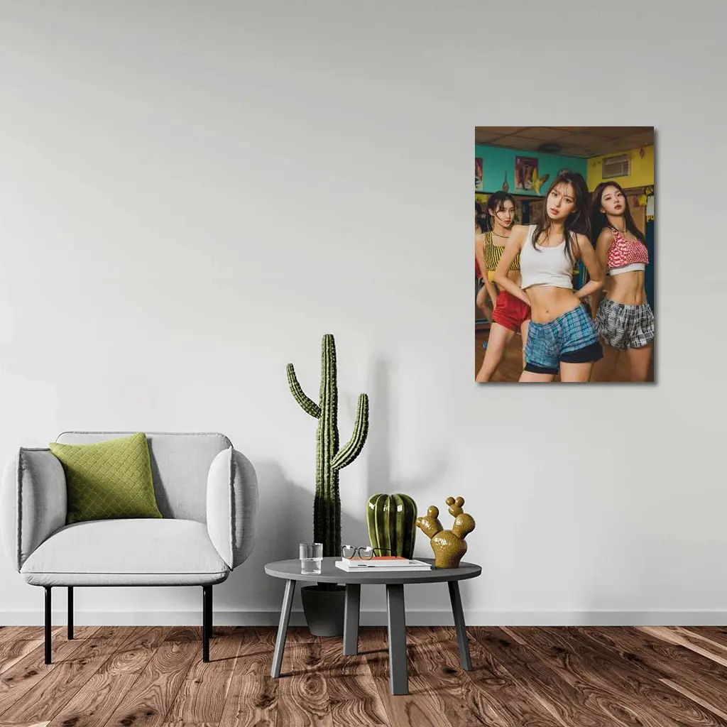 K-Pop Girls Dancing in Colorful Studio – Wall Art