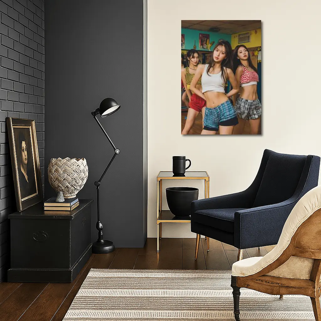 K-Pop Girls Dancing in Colorful Studio – Wall Art