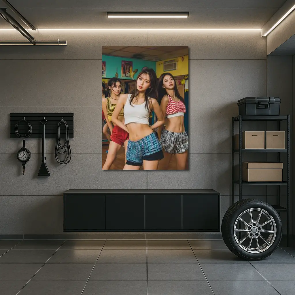 K-Pop Girls Dancing in Colorful Studio – Wall Art