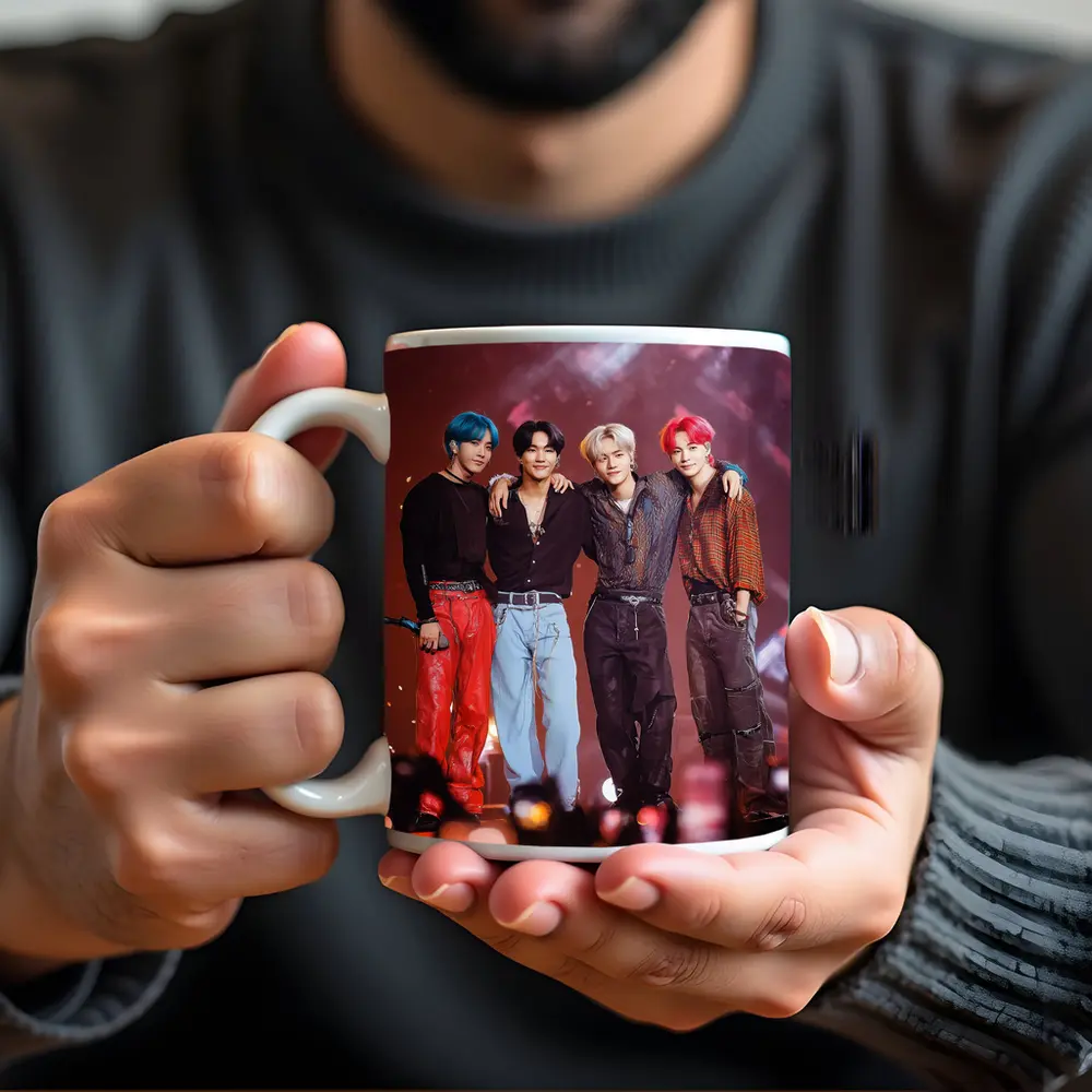 K-Pop Boy Group Concert Stage Red Background – Mugs