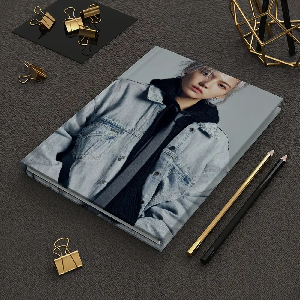 Silver Haired Person Denim Jacket Gray Background – Notebooks