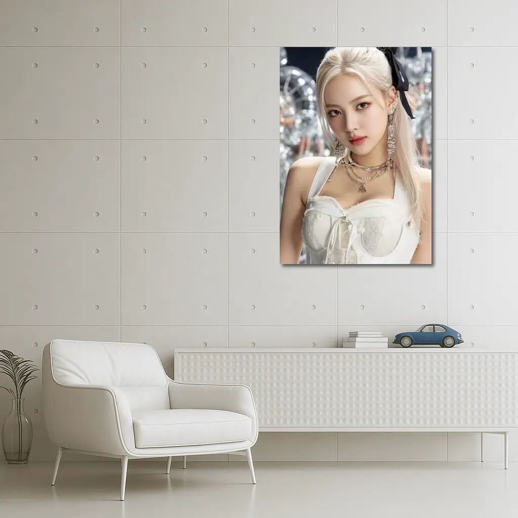 K-Pop Girl White Dress Silver Balloons – Wall Art