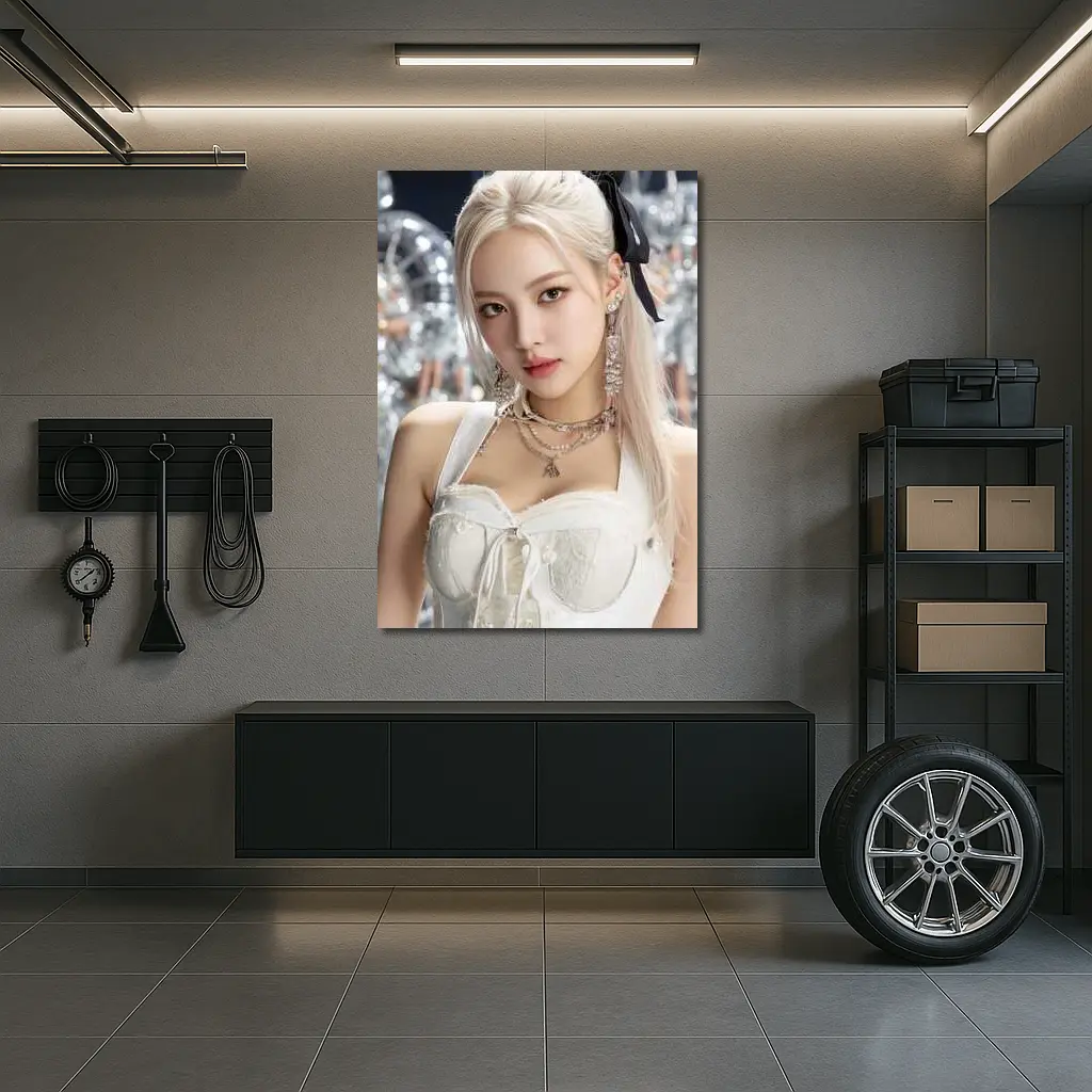 K-Pop Girl White Dress Silver Balloons – Wall Art
