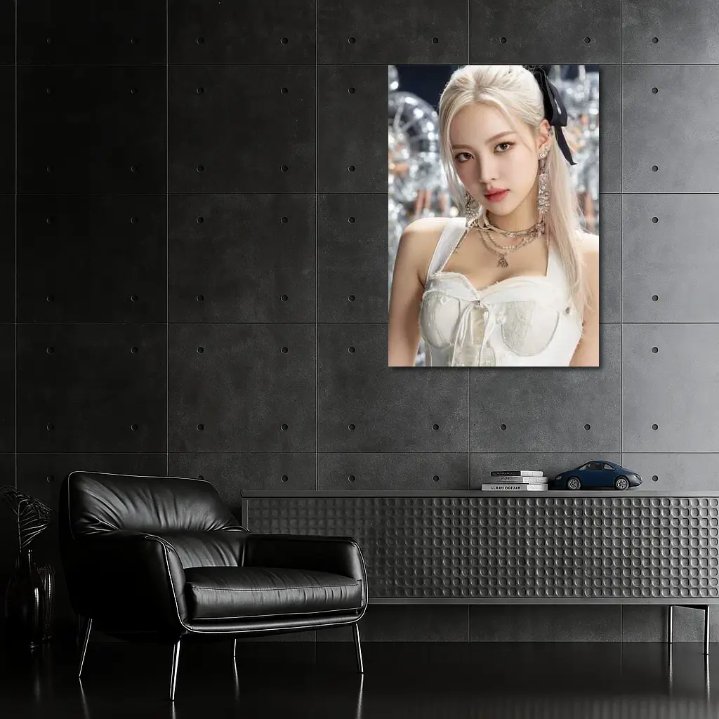 K-Pop Girl White Dress Silver Balloons – Wall Art
