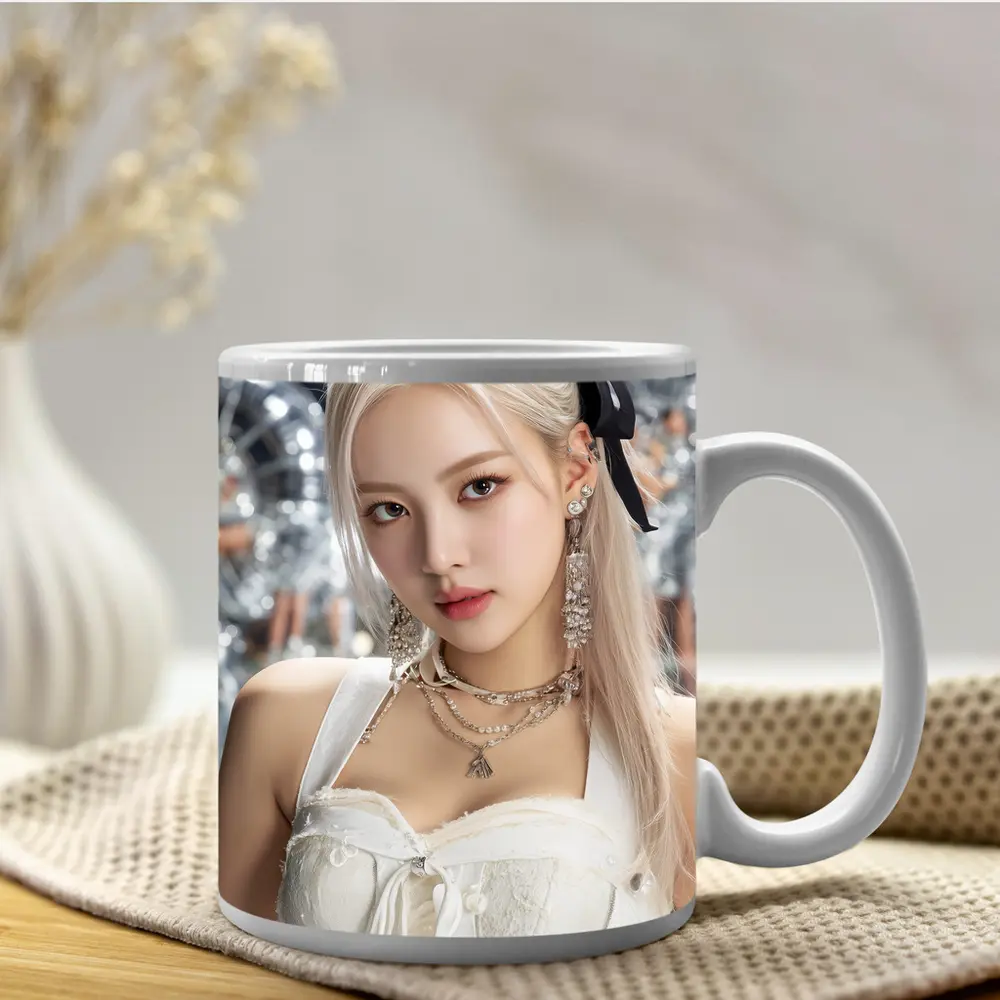 K-Pop Girl White Dress Silver Balloons – Mugs