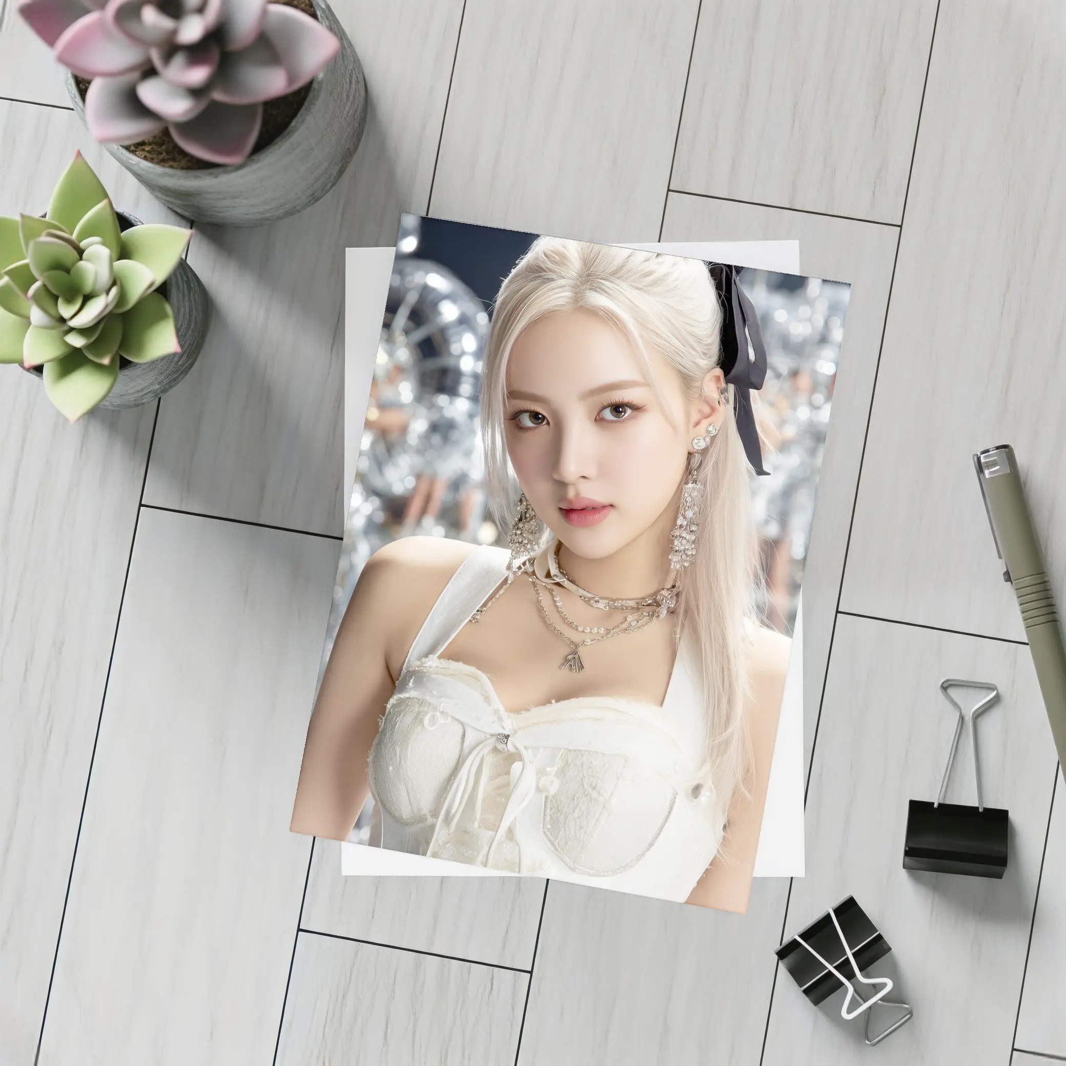 K-Pop Girl White Dress Silver Balloons – Postcards
