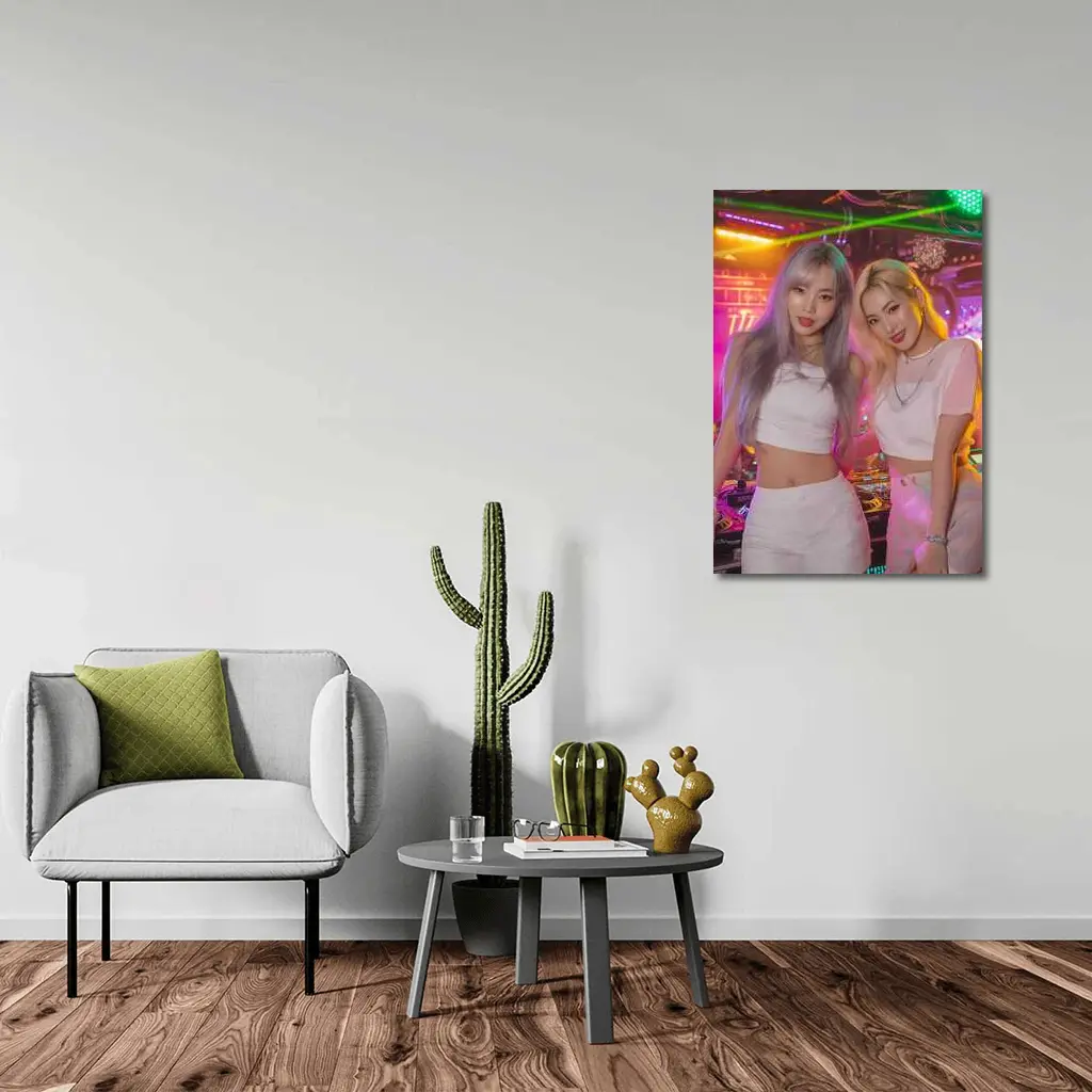 Two K-Pop Girls Neon Club Night – Wall Art