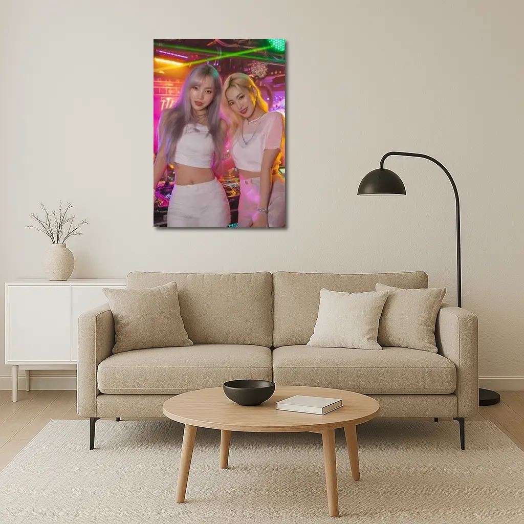 Two K-Pop Girls Neon Club Night – Wall Art