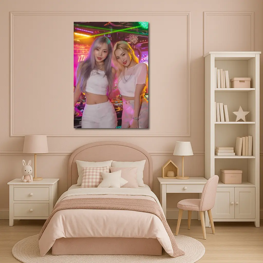 Two K-Pop Girls Neon Club Night – Wall Art