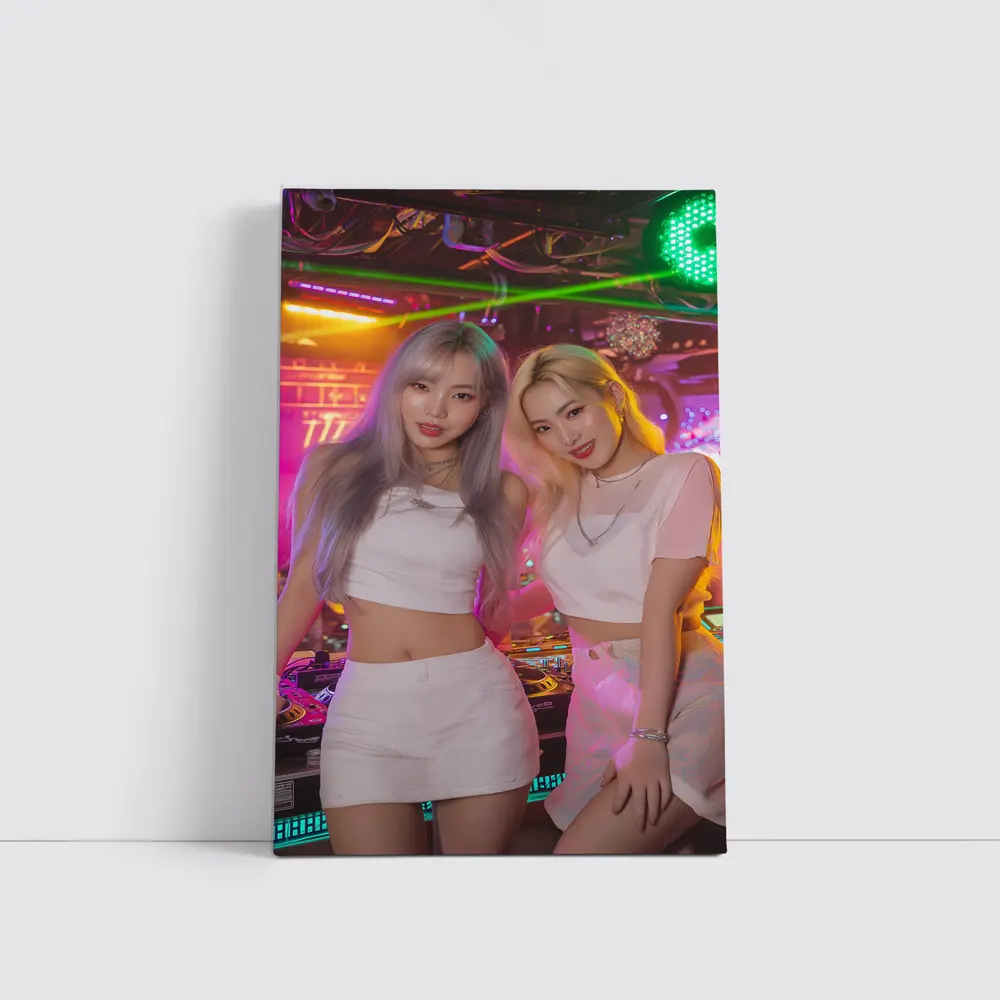 Two K-Pop Girls Neon Club Night – Wall Art
