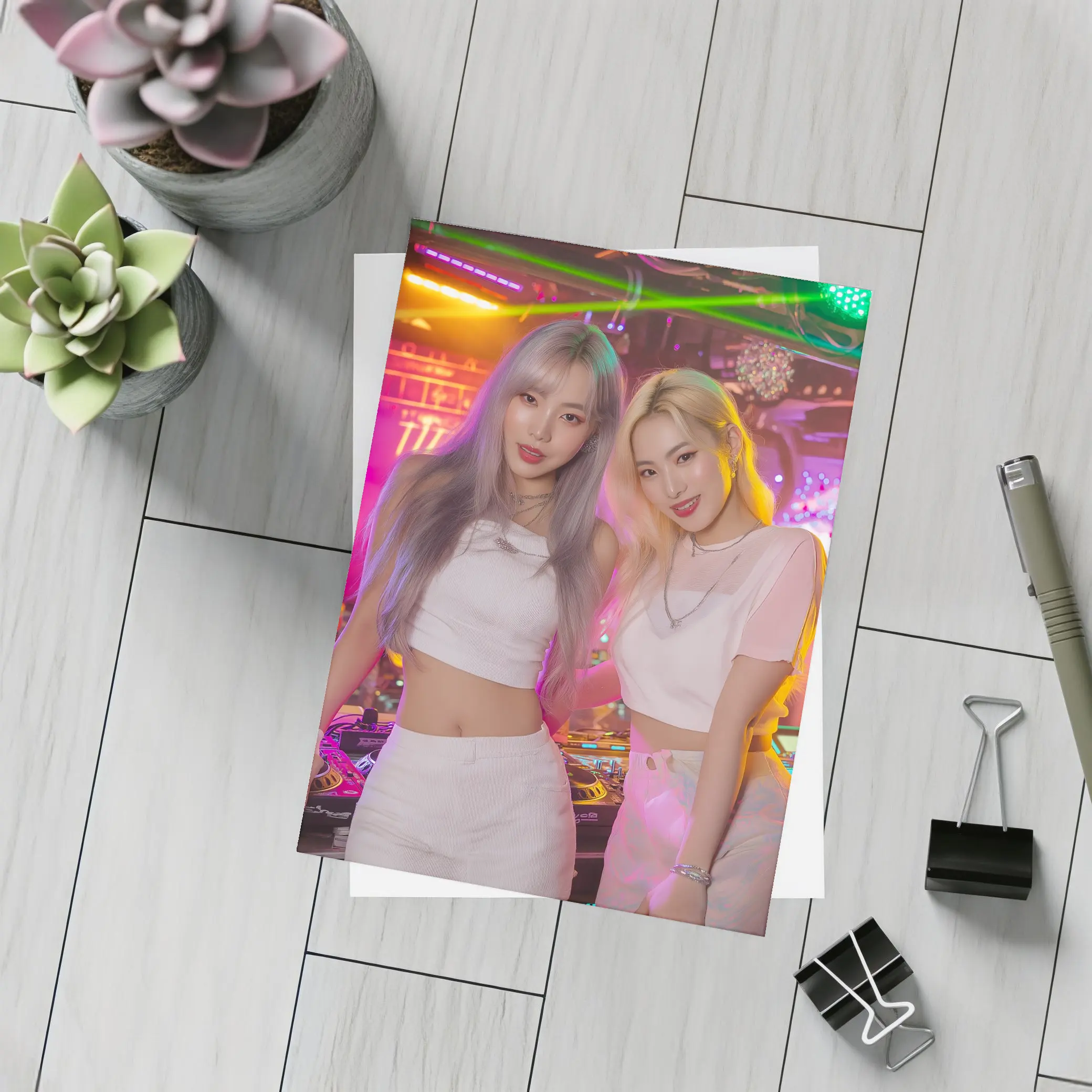 Two K-Pop Girls Neon Club Night – Postcards