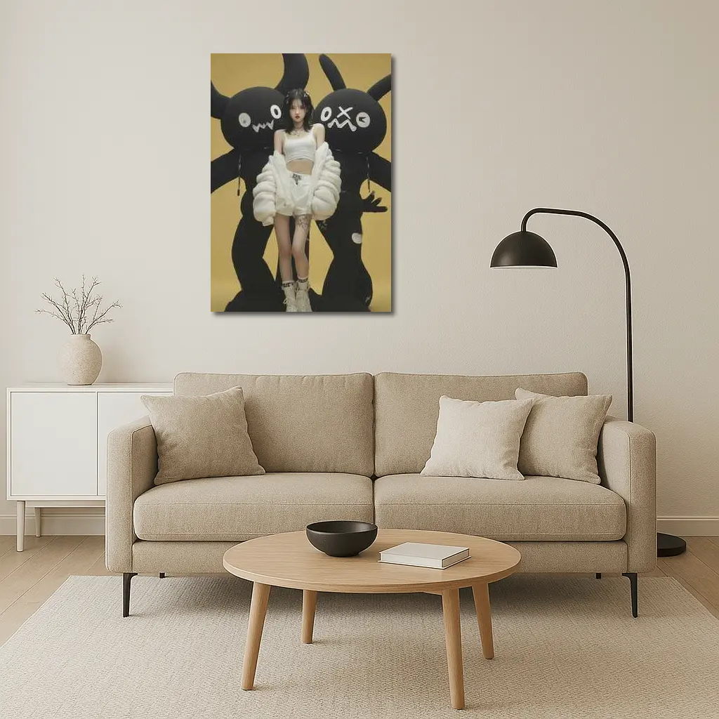 K-Pop Girl Black Monsters Yellow Background – Wall Art