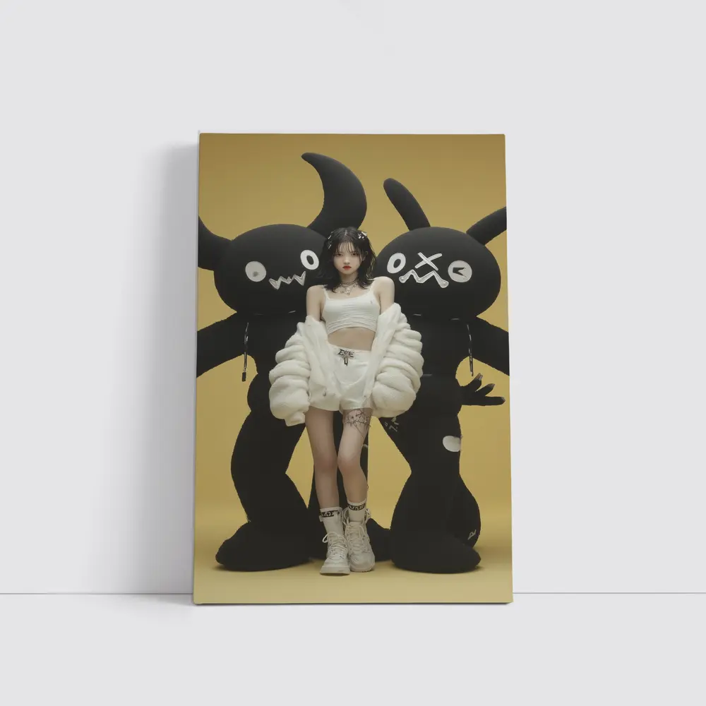 K-Pop Girl Black Monsters Yellow Background – Wall Art