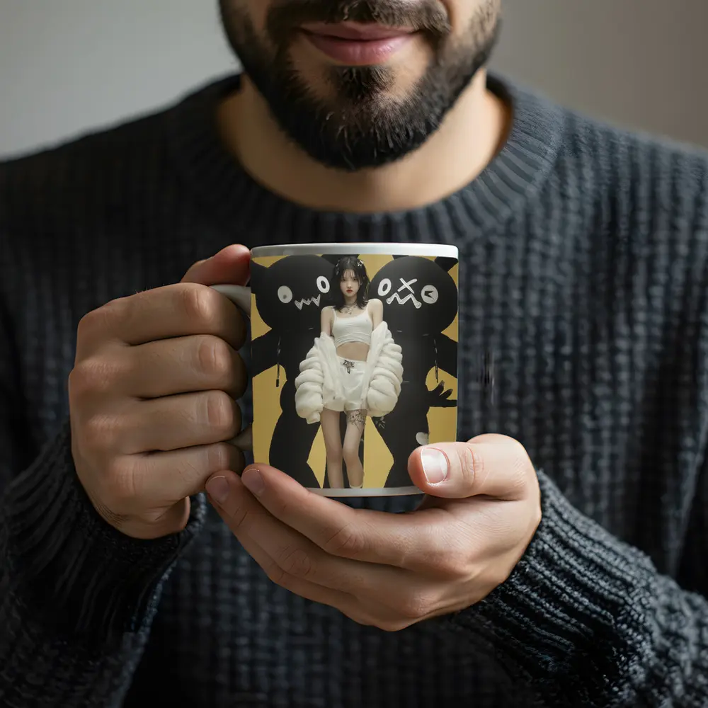K-Pop Girl Black Monsters Yellow Background – Mugs