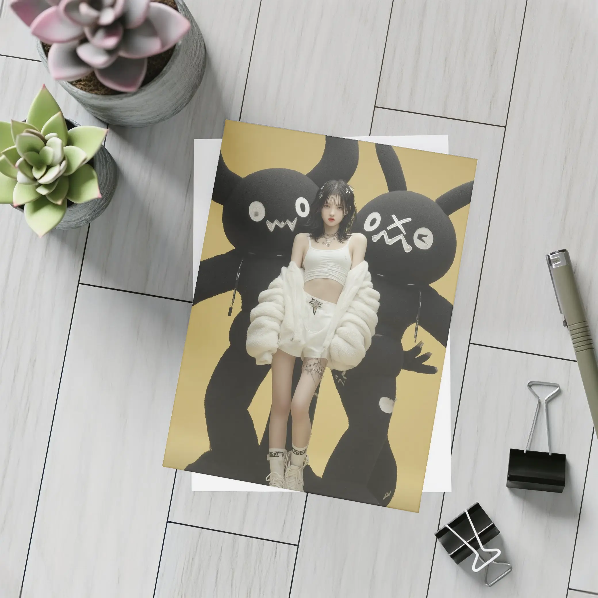 K-Pop Girl Black Monsters Yellow Background – Postcards