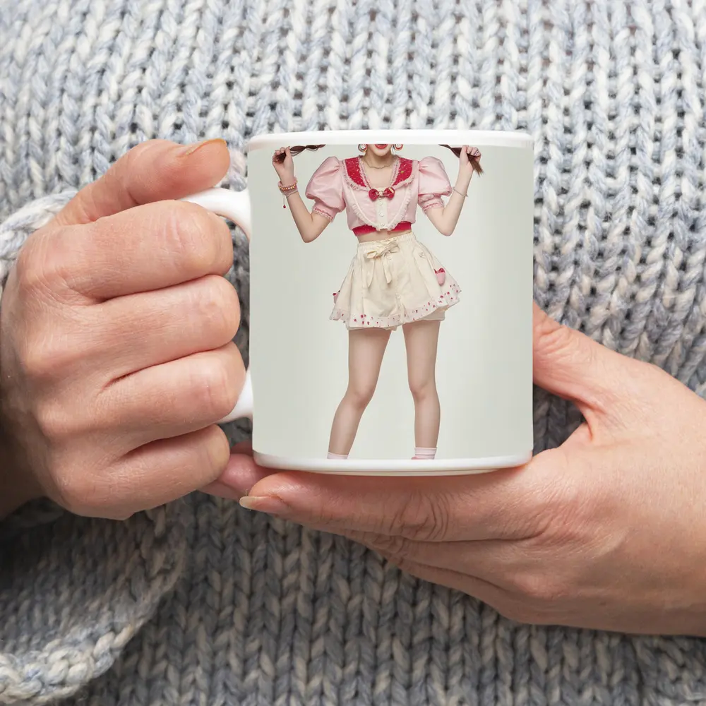 Cute Korean Girl Pink Sailor Outfit – Mugs