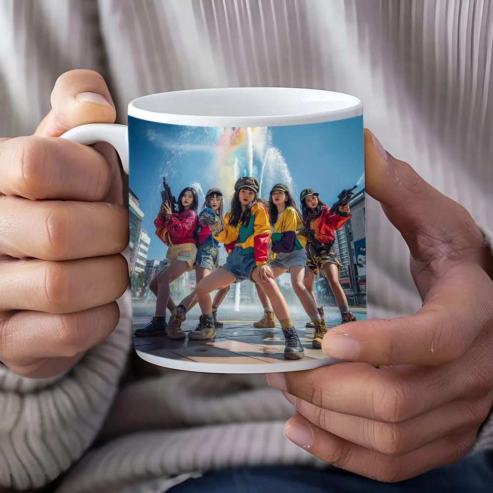 K-Pop Girls Squad Urban Fountain Scene – Mugs