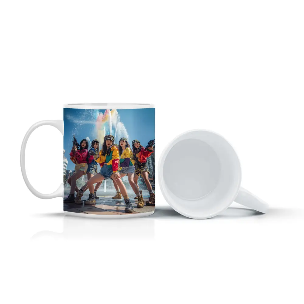 K-Pop Girls Squad Urban Fountain Scene – Mugs