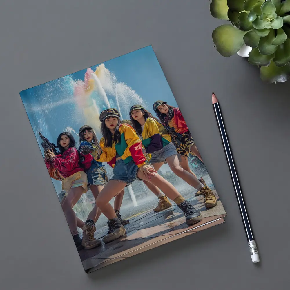K-Pop Girls Squad Urban Fountain Scene – Notebooks