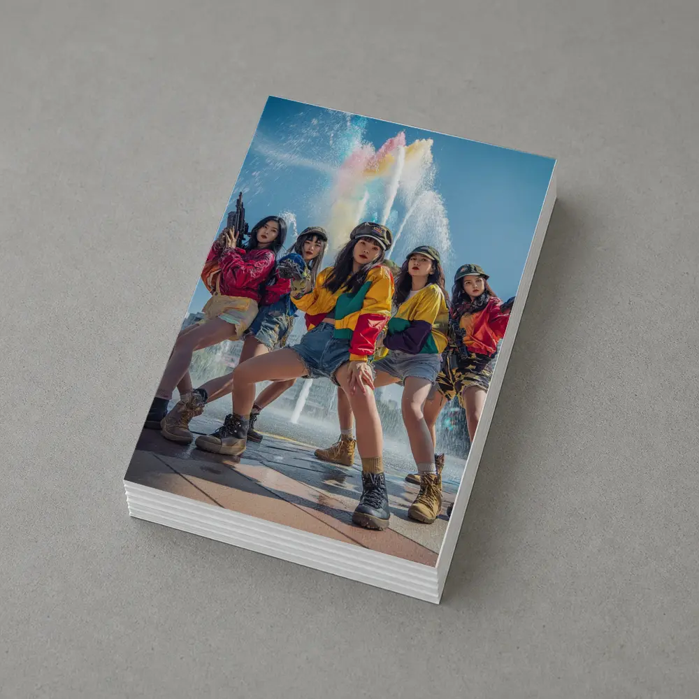 K-Pop Girls Squad Urban Fountain Scene – Postcards