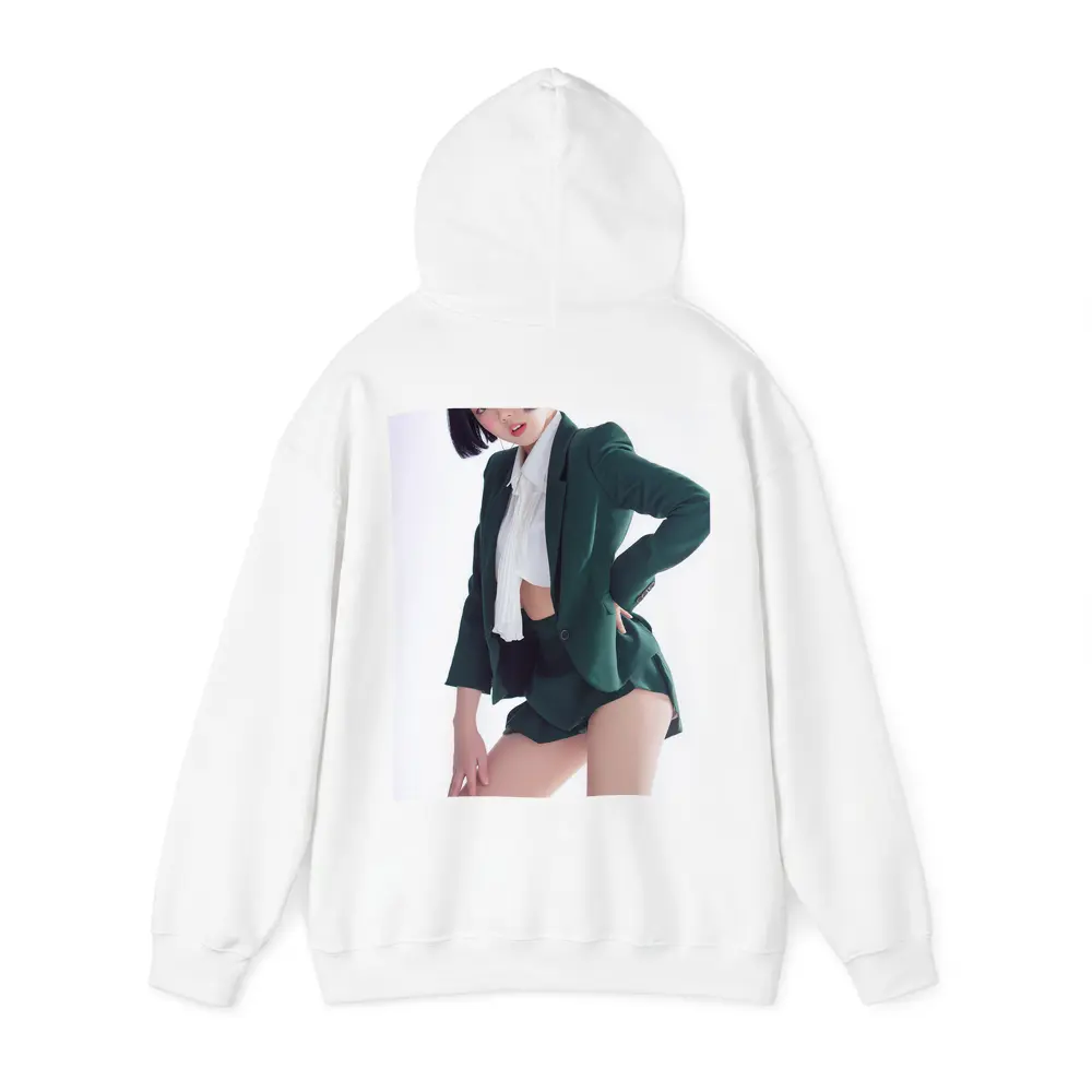 Young Woman Green Blazer Shorts White Background – Hoodies