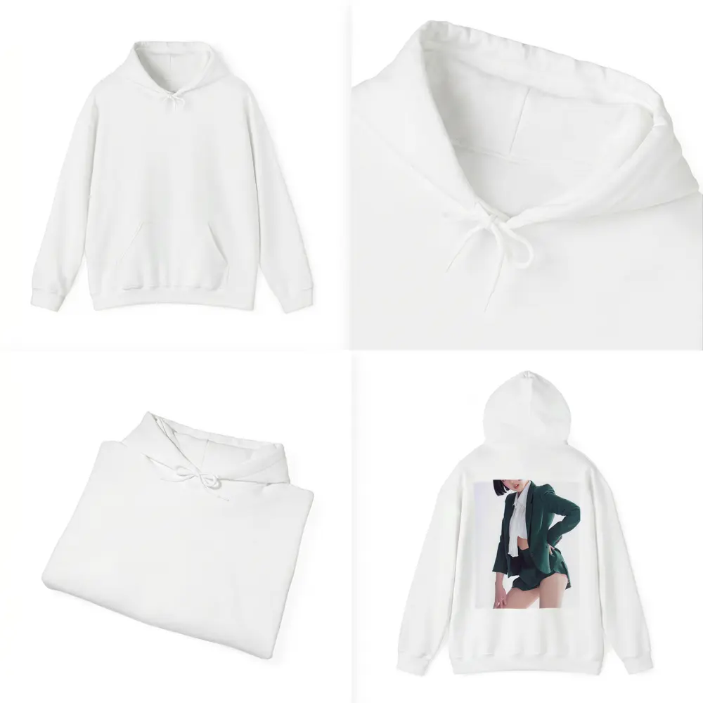 Young Woman Green Blazer Shorts White Background – Hoodies