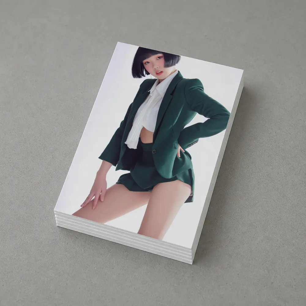 Young Woman Green Blazer Shorts White Background – Postcards
