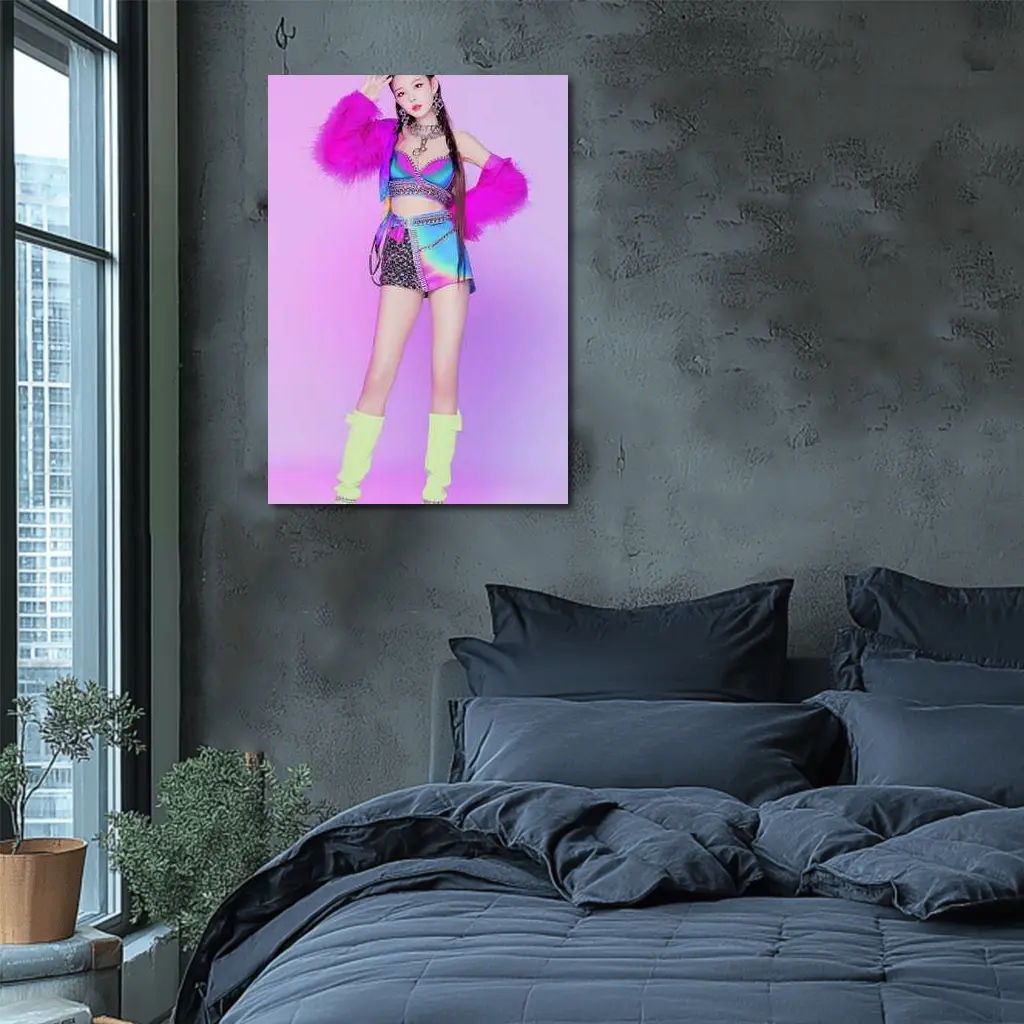 K-Pop Girl Colorful Fashion Purple Background – Wall Art