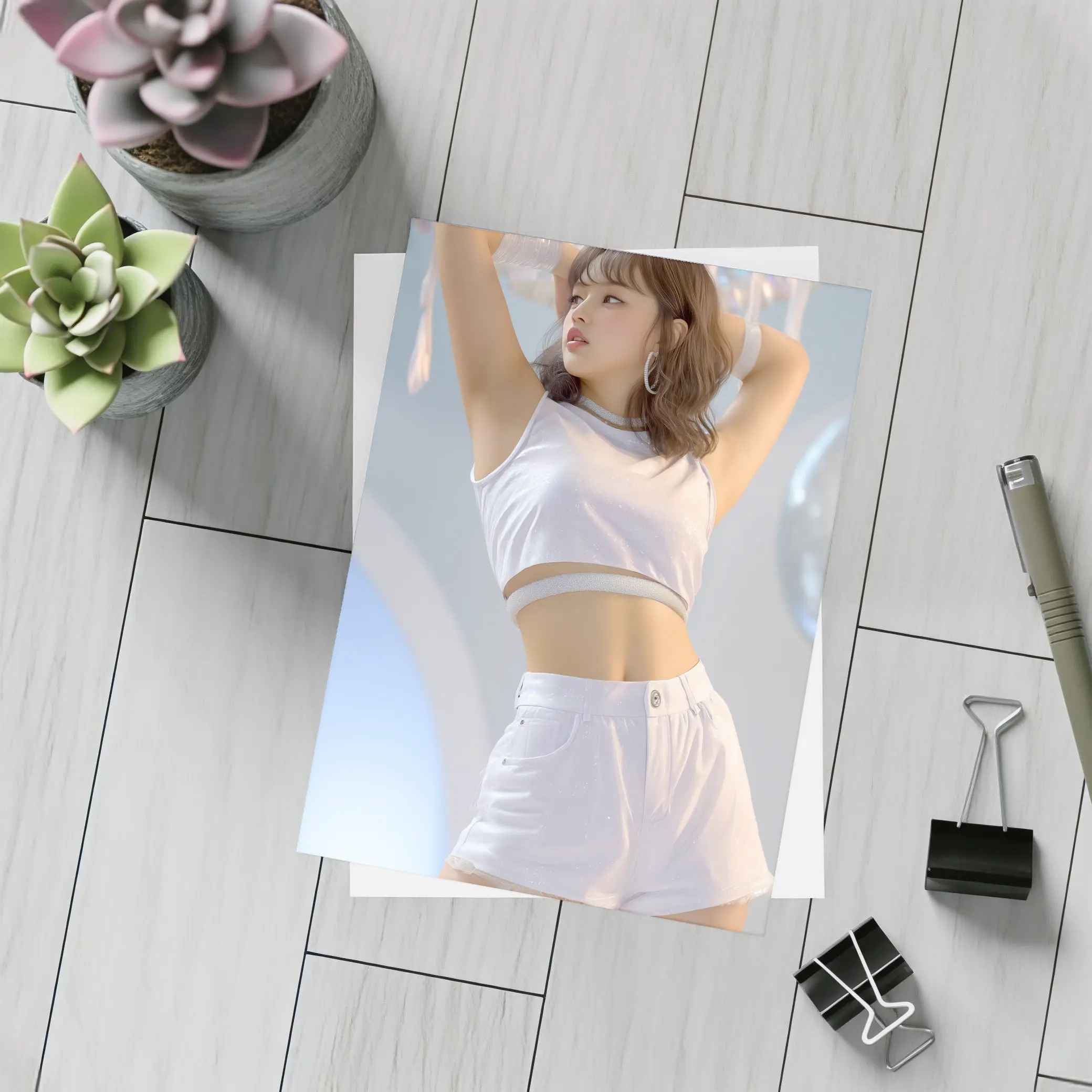 K-Pop Girl White Outfit Dance Pose – Postcards