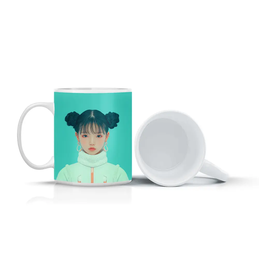 K-Pop Girl Space Jacket Teal Background – Mugs